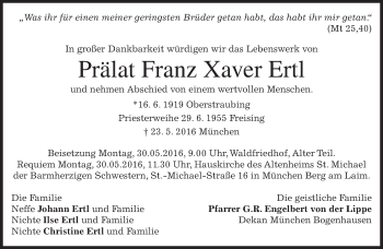 Traueranzeige von Franz Xaver Ertl von merkurtz
