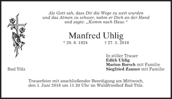 Traueranzeige von Manfred Uhlig von merkurtz