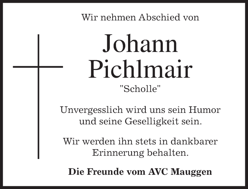 Traueranzeige für Johann Pichlmair vom 27.05.2016 aus merkurtz