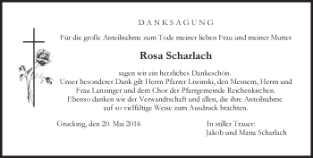 Traueranzeige von Rosa Scharlach von merkurtz