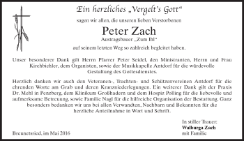 Traueranzeige von Peter Zach von merkurtz