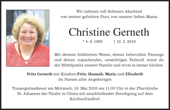 Traueranzeige von Christine Gerneth von merkurtz