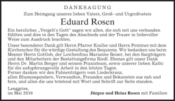 Traueranzeige von Eduard Rosen von merkurtz