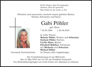Traueranzeige von Gabi Pöhler von merkurtz