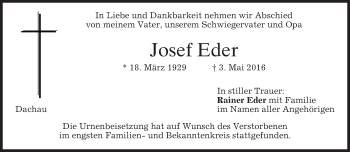 Traueranzeige von Josef Eder von merkurtz