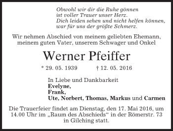 Traueranzeige von Werner Pfeiffer von merkurtz