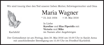 Traueranzeige von Maria Wagner von merkurtz