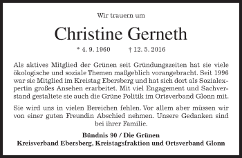 Traueranzeige von Christine Gerneth von merkurtz