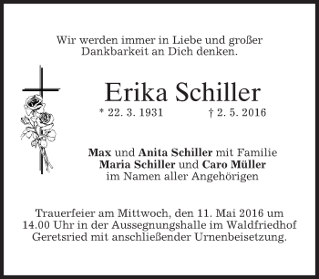 Traueranzeige von Erika Schiller von merkurtz