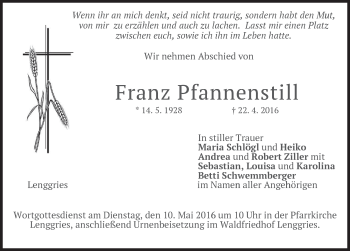Traueranzeige von Franz Pfannenstill von merkurtz