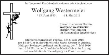 Traueranzeige von Wolfgang Westermeier von merkurtz