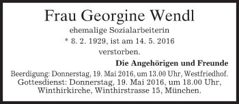 Traueranzeige von Georgine Wendl von merkurtz