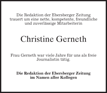 Traueranzeige von Christine Gerneth von merkurtz