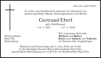 Traueranzeige von Gertraud Eberl von merkurtz