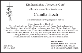 Traueranzeige von Camilla Hoch von merkurtz
