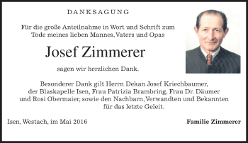 Traueranzeige von Josef Zimmerer von merkurtz