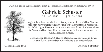 Traueranzeige von Gabriele Schuster von merkurtz