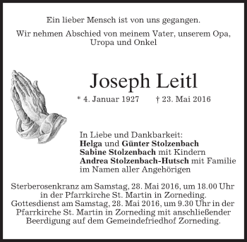 Traueranzeige von Joseph Leitl