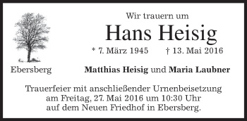 Traueranzeige von Hans Heisig