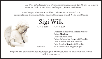Traueranzeige von Sigi Wilk von merkurtz