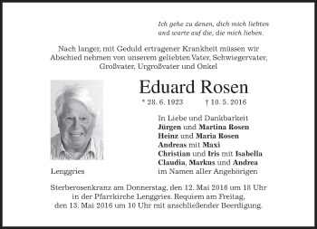 Traueranzeige von Eduard Rosen von merkurtz