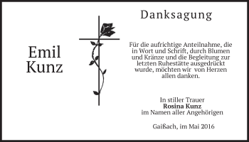 Traueranzeige von Emil Kunz von merkurtz