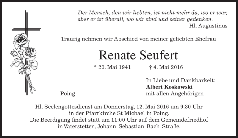  Traueranzeige für Renate Seufert vom 07.05.2016 aus merkurtz