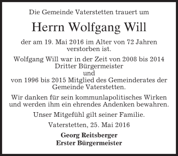 Traueranzeige von Wolfgang Will