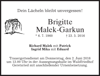 Traueranzeige von Brigitte Malek-Garkun von merkurtz