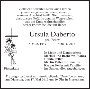 Traueranzeige von Ursula Daberto von merkurtz