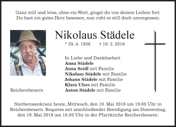 Traueranzeige von Nikolaus Städele von merkurtz