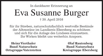 Traueranzeige von Eva Susanne Burger von merkurtz