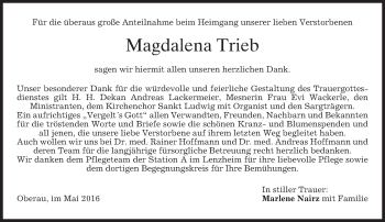 Traueranzeige von Magdalena Trieb von merkurtz