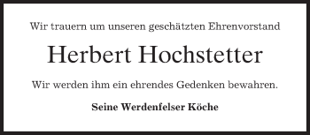 Traueranzeige von Herbert Hochstetter von merkurtz