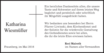 Traueranzeige von Katharina Wiesmüller von merkurtz
