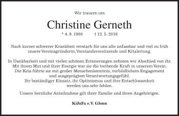 Traueranzeige von Christine Gerneth von merkurtz