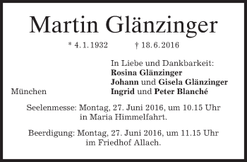 Traueranzeige von Martin Glänzinger von merkurtz