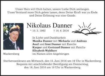 Traueranzeige von Nikolaus Danner von merkurtz