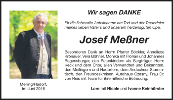 Traueranzeige von Josef Meßner von merkurtz