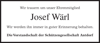 Traueranzeige von Josef Wärl von merkurtz