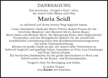 Traueranzeige von Maria Seidl von merkurtz