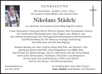 Traueranzeige von Nikolaus Städele von merkurtz