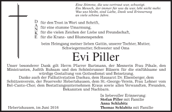 Traueranzeige von Evi Piller von merkurtz