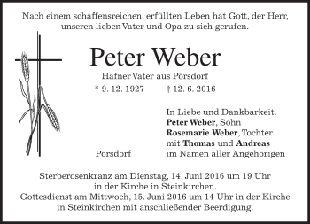 Traueranzeige von Peter Weber