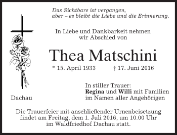 Traueranzeige von Thea Matschini von merkurtz