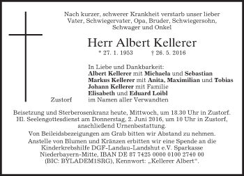 Traueranzeige von Albert Kellerer von merkurtz