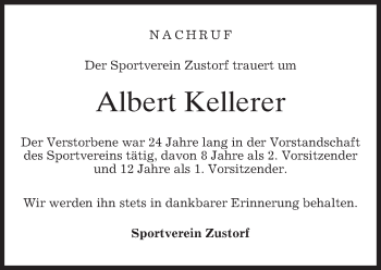 Traueranzeige von Albert Kellerer von merkurtz