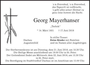 Traueranzeige von Georg Mayerhanser von merkurtz