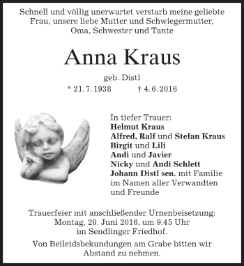 Traueranzeige von Anna Kraus von merkurtz