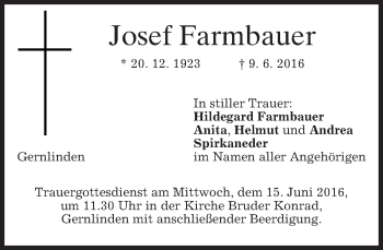 Traueranzeige von Josef Farmbauer von merkurtz